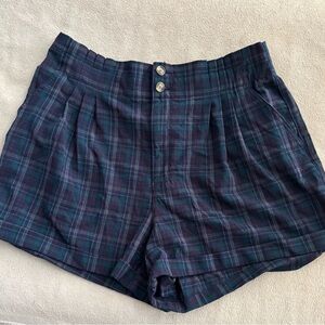 American Eagle Outfitters Plaid High Waist Shorts - Blue and Green/Red Plaid